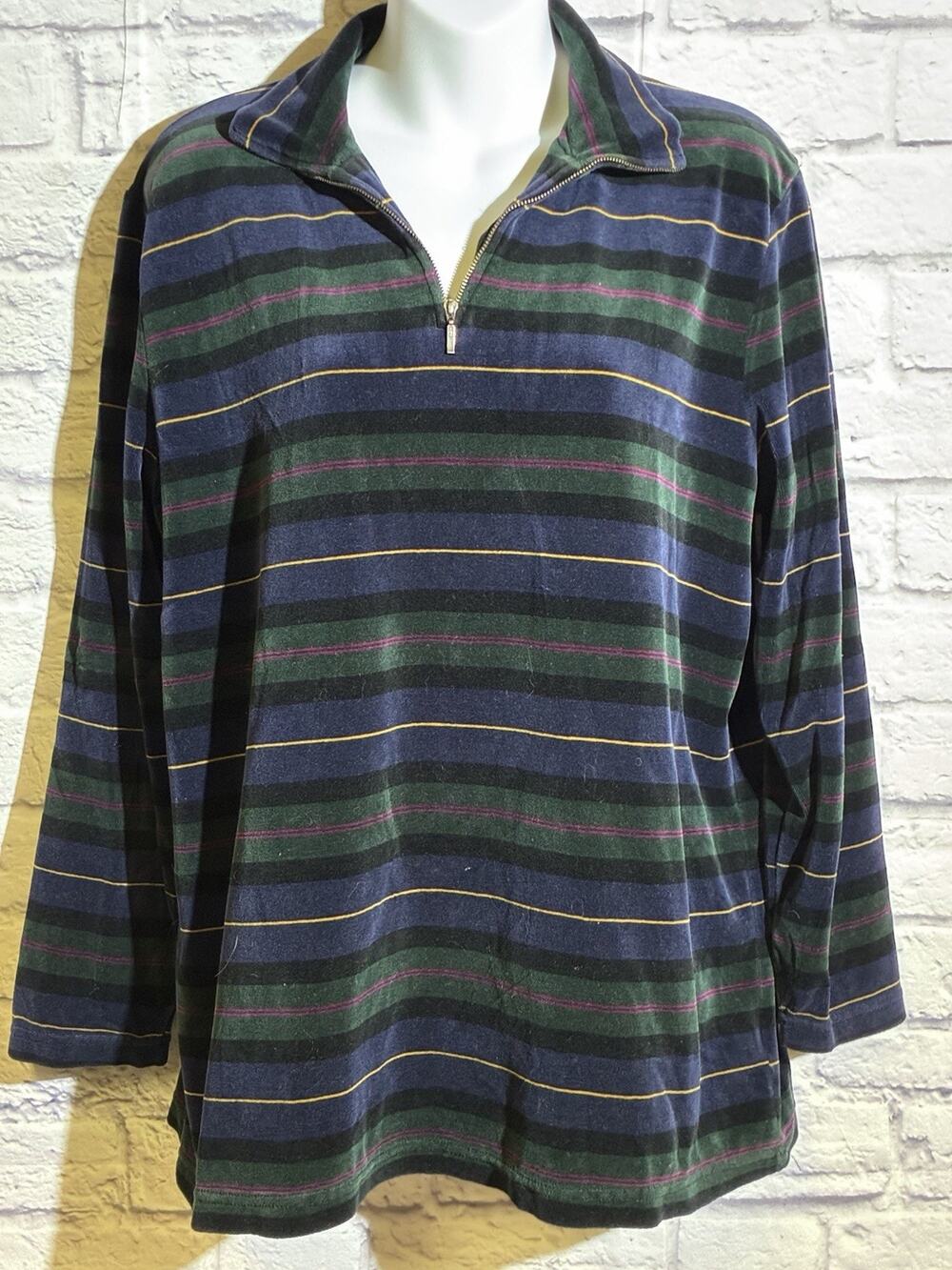 Jones New York Sport Quarter Zip Sweater Womens L Striped Vintage Rugby